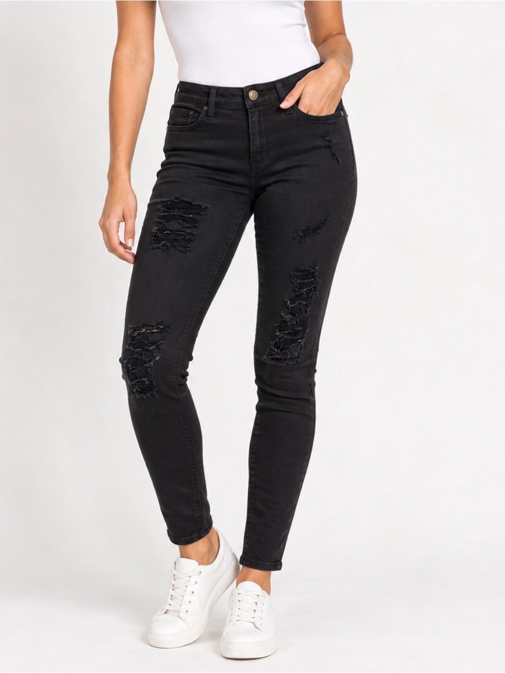 FRAME Le Skinny de Jeanne Distressed Skinny Jeans